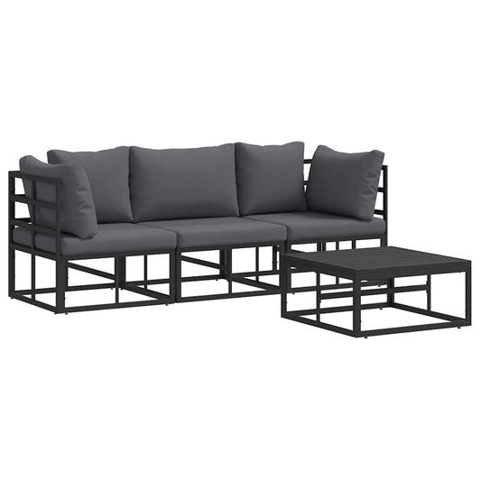 Garten-Sofa-Set mit Kissen 4 pcs Schwarz Aluminium