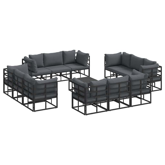 Garten-Sofa-Set mit Kissen 13 pcs Schwarz Aluminium