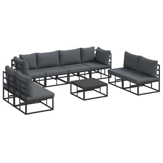 Garten-Sofa-Set mit Kissen 9 pcs Schwarz Aluminium