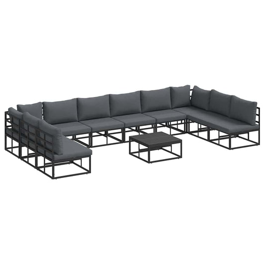 Garten-Sofa-Set mit Kissen 11 pcs Schwarz Aluminium