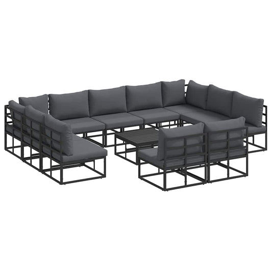 Garten-Sofa-Set mit Kissen 12 pcs Schwarz Aluminium