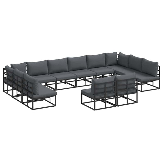 Garten-Sofa-Set mit Kissen 12 pcs Schwarz Aluminium