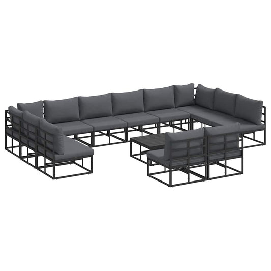 Garten-Sofa-Set mit Kissen 13 pcs Schwarz Aluminium