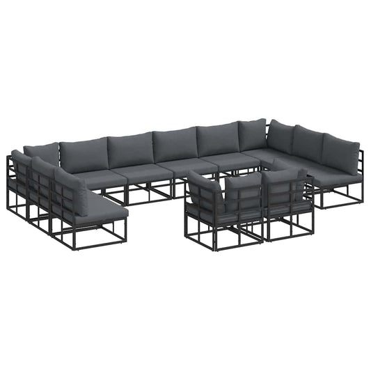 Garten-Sofa-Set mit Kissen 12 pcs Schwarz Aluminium