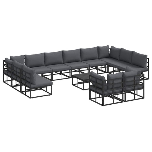 Garten-Sofa-Set mit Kissen 13 pcs Schwarz Aluminium