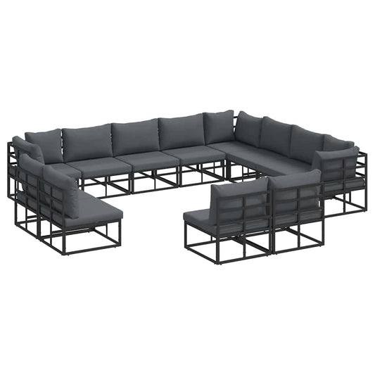 Garten-Sofa-Set mit Kissen 12 pcs Schwarz Aluminium