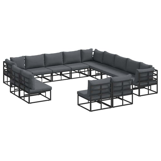 Garten-Sofa-Set mit Kissen 13 pcs Schwarz Aluminium