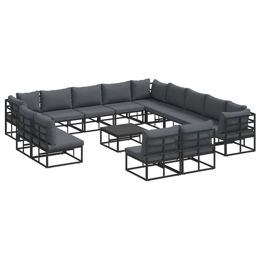 Garten-Sofa-Set mit Kissen 14 pcs Schwarz Aluminium