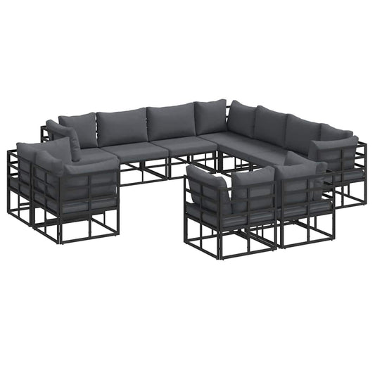 Garten-Sofa-Set mit Kissen 11 pcs Schwarz Aluminium