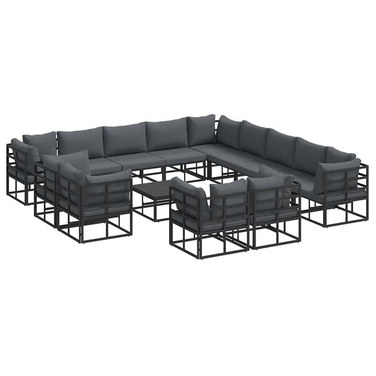 Garten-Sofa-Set mit Kissen 14 pcs Schwarz Aluminium