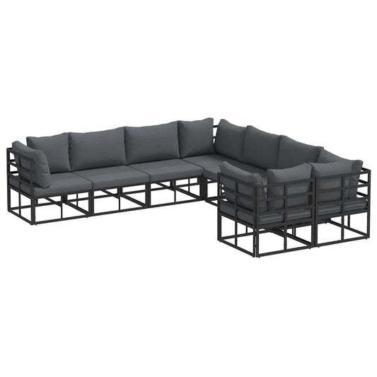 Garten-Sofa-Set mit Kissen 8 pcs Schwarz Aluminium