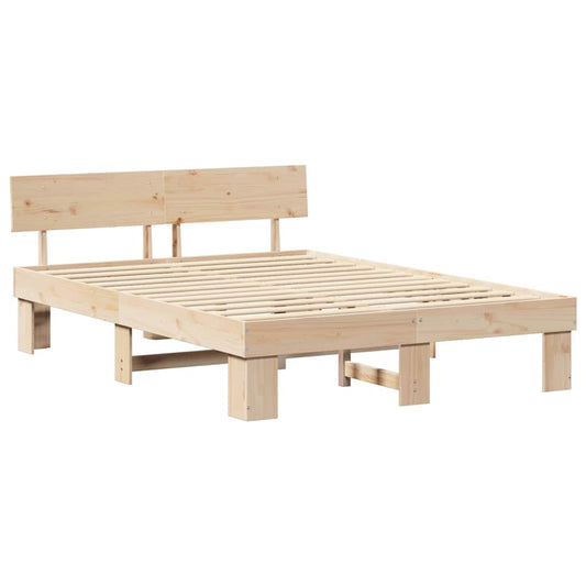 Bettgestell mit Kopfteil Braun 150 x 200 cm Massivholz Kiefer