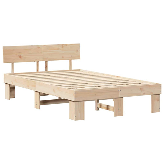 Bettgestell mit Kopfteil Braun 135 x 190 cm Massivholz Kiefer