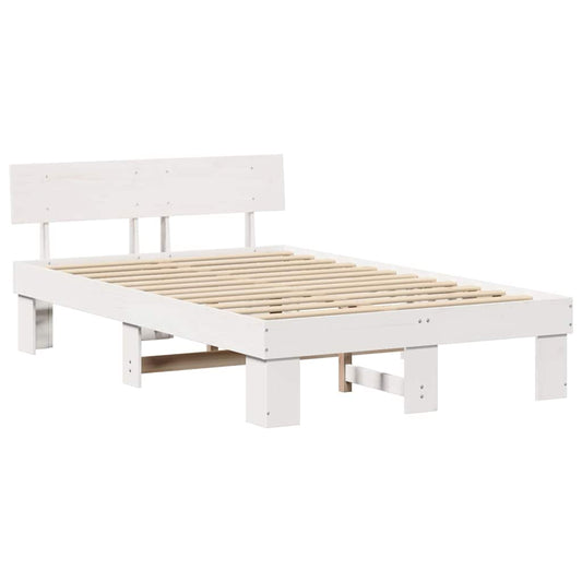 Bettgestell mit Kopfteil Weiß 135 x 190 cm Massivholz Kiefer