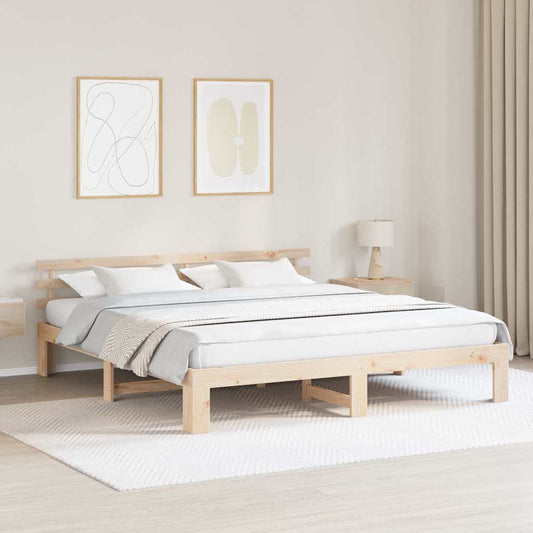 Bettgestell mit Kopfteil Braun 200 x 200 cm Massivholz Kiefer