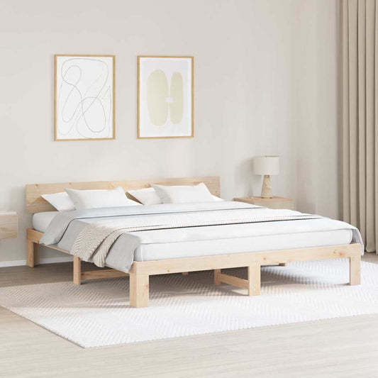 Bettgestell mit Kopfteil Braun 200 x 200 cm Massivholz Kiefer