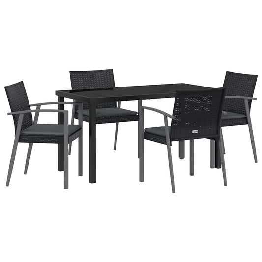 Garten Essgruppe 5 pcs Schwarz Poly Rattan