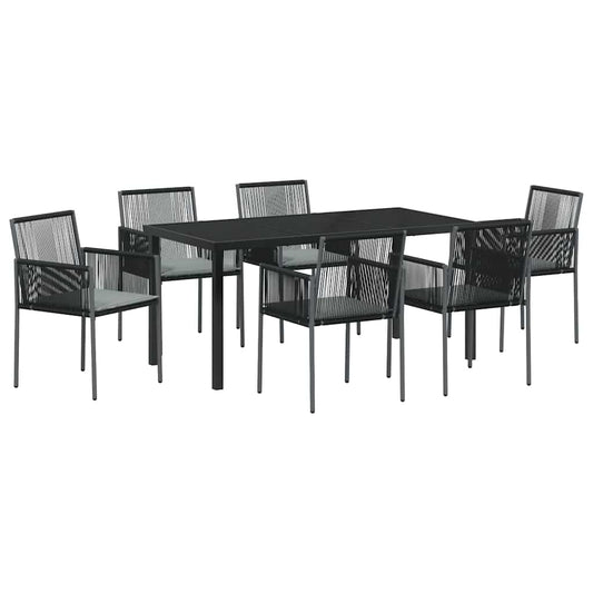 Garten Essgruppe 7 pcs Schwarz Poly Rattan