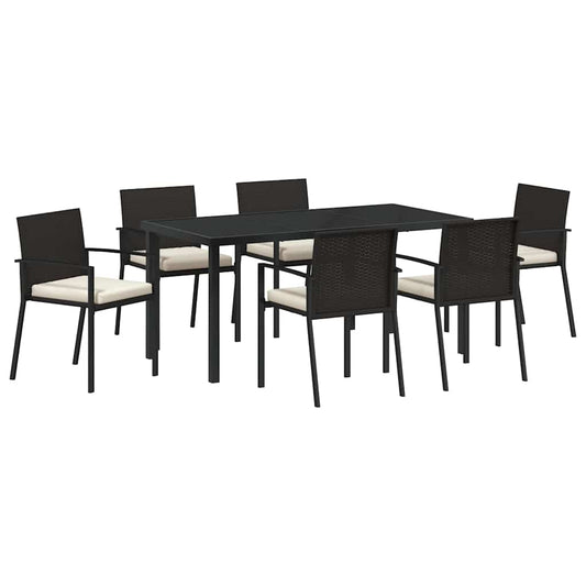 Garten Essgruppe 7 pcs Schwarz Poly Rattan