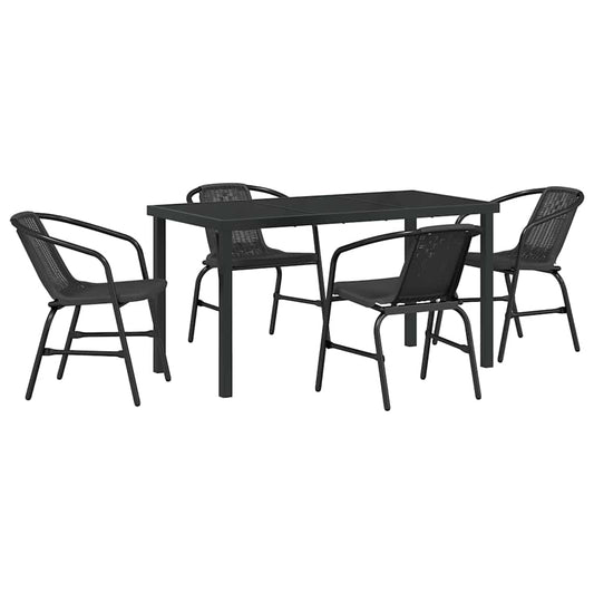 Garten Essgruppe 5 pcs Schwarz Poly Rattan