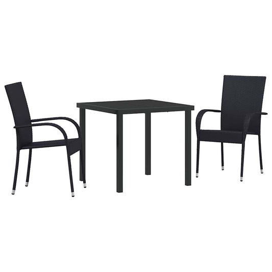 Garten Essgruppe 3 pcs Schwarz Poly Rattan