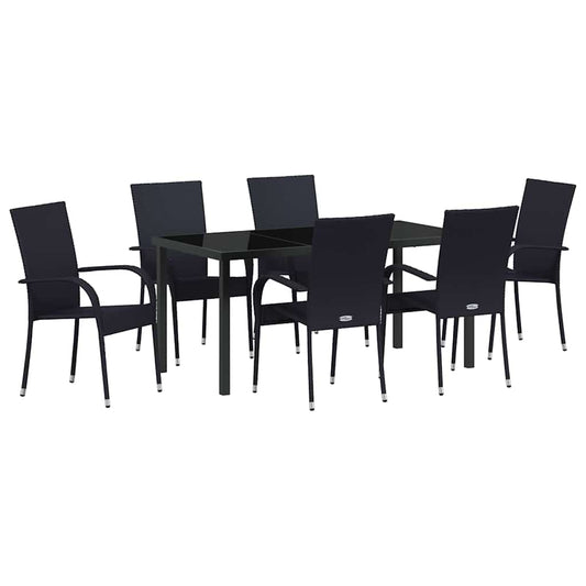 Garten Essgruppe 7 pcs Schwarz Poly Rattan