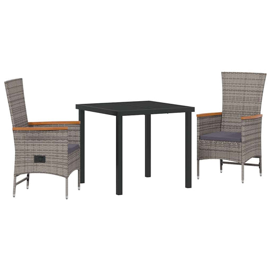 Garten Essgruppe mit Kissen 3 pcs Grau Poly Rattan