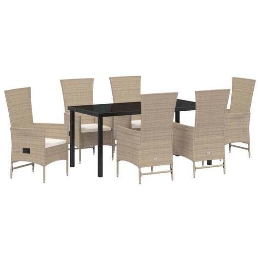 Garten Essgruppe mit Kissen 7 pcs Beige Poly-Rattan