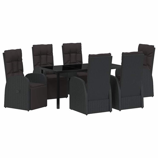 Garten Essgruppe mit Kissen 7 pcs Schwarz Poly-Rattan