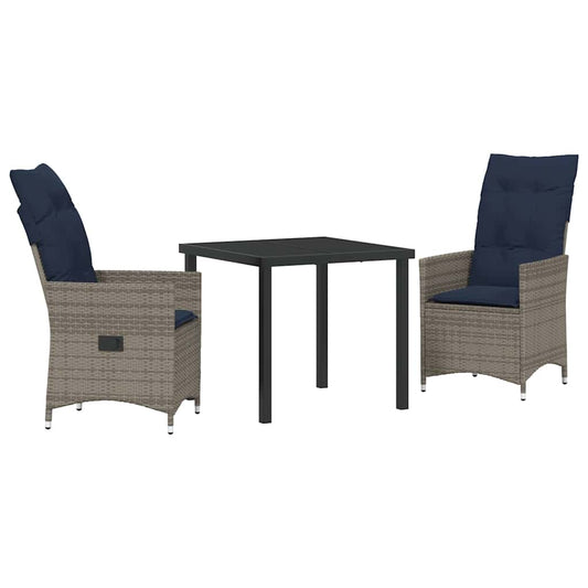 Garten Essgruppe 3 pcs Grau Poly-Rattan