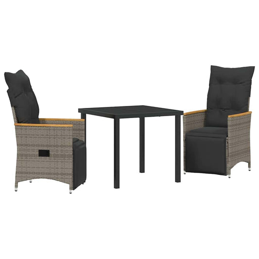 Garten Essgruppe mit Kissen 3 pcs Grau Poly Rattan