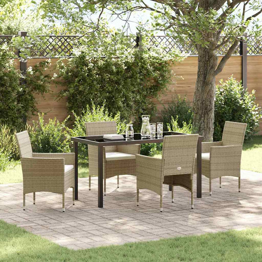 Garten Essgruppe mit Kissen 5 pcs Beige Poly Rattan