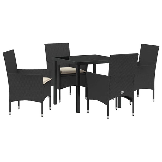 Garten Essgruppe mit Kissen 5 pcs Schwarz Poly Rattan