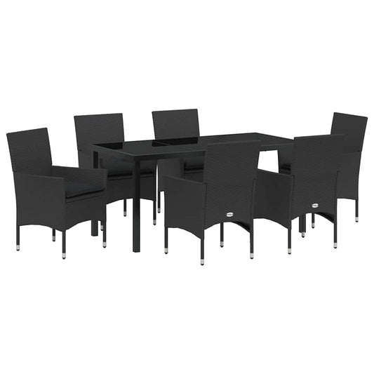 Garten Essgruppe mit Kissen 7 pcs Schwarz Poly Rattan
