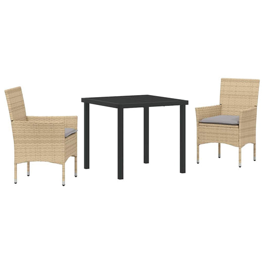 Garten Essgruppe mit Kissen 3 pcs Beige Poly Rattan