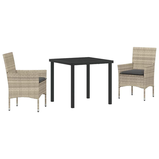 Garten Essgruppe mit Kissen 3 pcs Hellgrau Poly Rattan