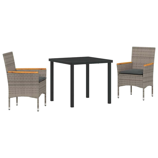 Garten Essgruppe mit Kissen 3 pcs Grau Poly Rattan