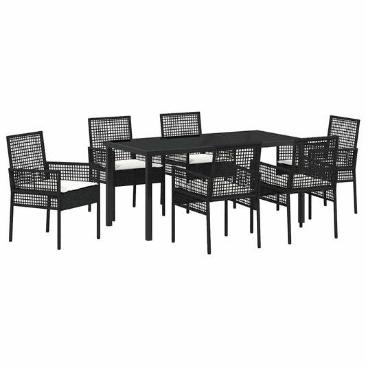 Garten Essgruppe mit Kissen 7 pcs Schwarz Poly Rattan