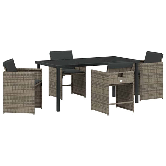 Garten Essgruppe mit Kissen 5 pcs Grau Poly Rattan