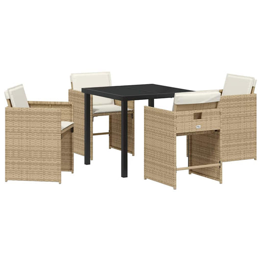 Garten Essgruppe mit Kissen 5 pcs Beige Poly Rattan