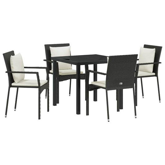 Garten Essgruppe mit Kissen 5 pcs Schwarz Poly Rattan