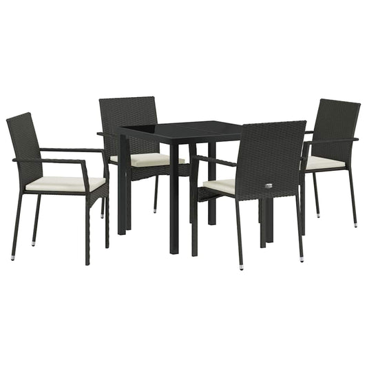 Garten Essgruppe mit Kissen 5 pcs Schwarz Poly Rattan