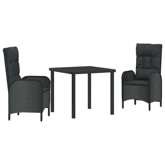 Garten Essgruppe mit Kissen 3 pcs Schwarz Poly Rattan