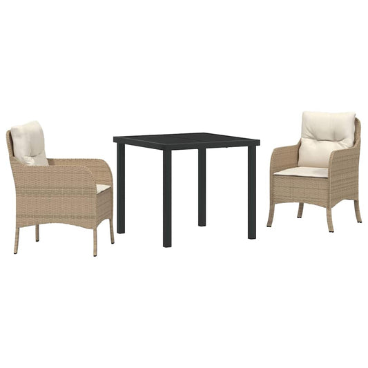 Garten Essgruppe mit Kissen 3 pcs Beige Poly Rattan