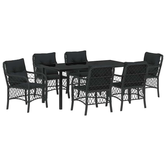 Garten Essgruppe mit Kissen 7 pcs Schwarz Poly Rattan