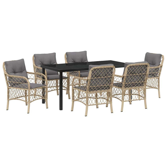 Garten Essgruppe mit Kissen 7 pcs Beige Poly Rattan