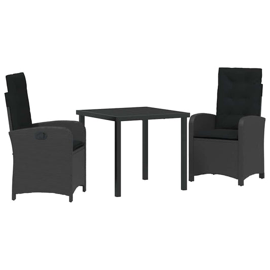 Garten Essgruppe 3 pcs Schwarz Poly-Rattan