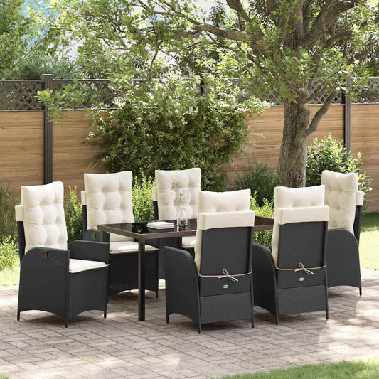 Garten Essgruppe 7 pcs Schwarz Poly-Rattan