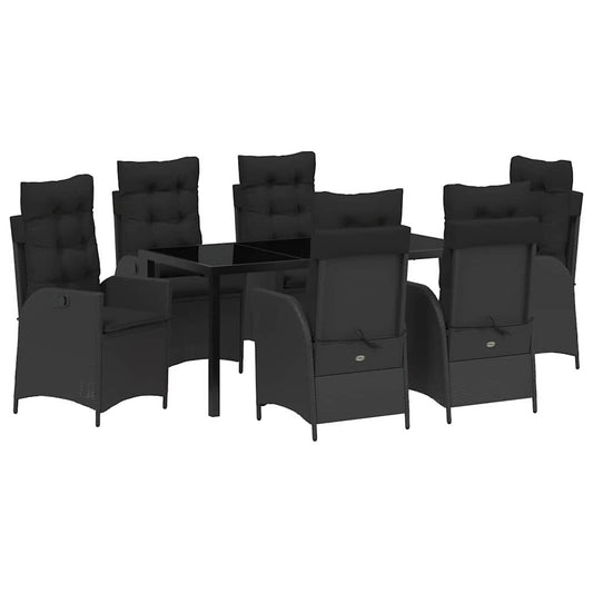 Garten Essgruppe 7 pcs Schwarz Poly-Rattan