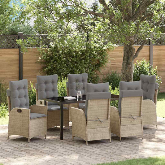 Garten Essgruppe 7 pcs Beige Poly-Rattan